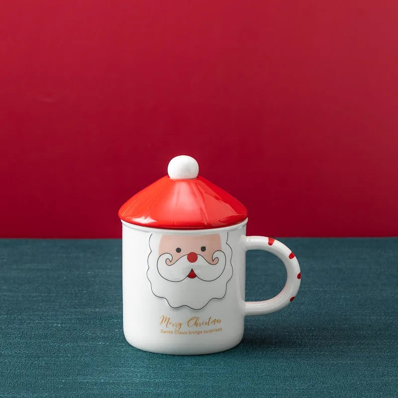 Christmas Mug With Lid Spoon Snowman Ceramic Mug - Bellarte Enchanté Christmas Mug With Lid Spoon Snowman Ceramic Mug
